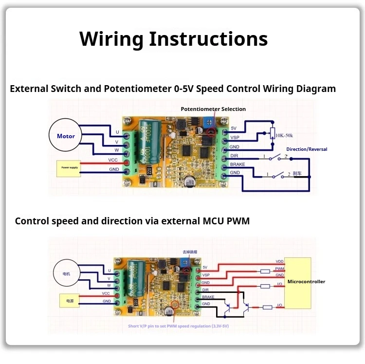 High Power BLDC 3-Phase DC Brushless Motor Controller 380W 1000W 1500W PWM Motor Driver Board with/without Hall Sensor