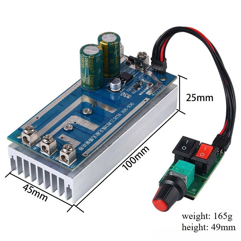 BLDC Motor Controller 750W 30V 12V 24V Sensorless 3 Phase Brushless DC Motor Driver Board 30A with Speed Controller