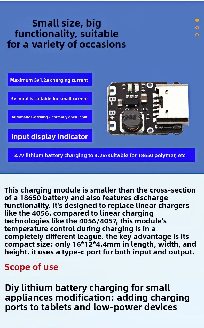 5V Charge-Discharge Integrated Module 37V/42V 18650 Lithium Battery Charging Boost Power Board Protection Type-C Port