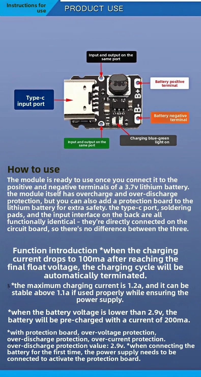 5V Charge-Discharge Integrated Module 37V/42V 18650 Lithium Battery Charging Boost Power Board Protection Type-C Port