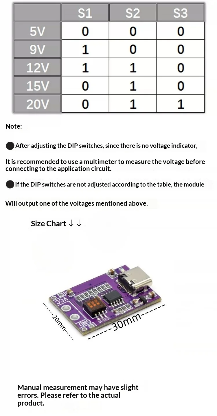 PD QC AFC Fast Charge Trigger Detector Module 5V 9V 12V 15V 20V Fixed Voltage Output Type-C Male to Female PD Sink PCBA Board