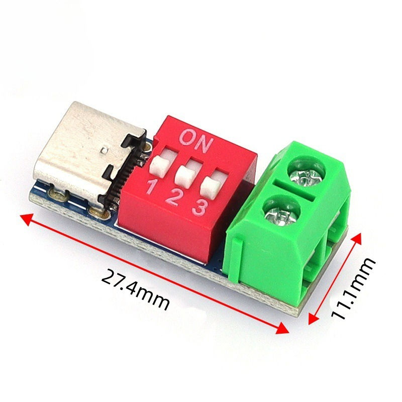 PD QC AFC Fast Charge Trigger Detector Module 5V 9V 12V 15V 20V Fixed Voltage Output Type-C Male to Female PD Sink PCBA Board