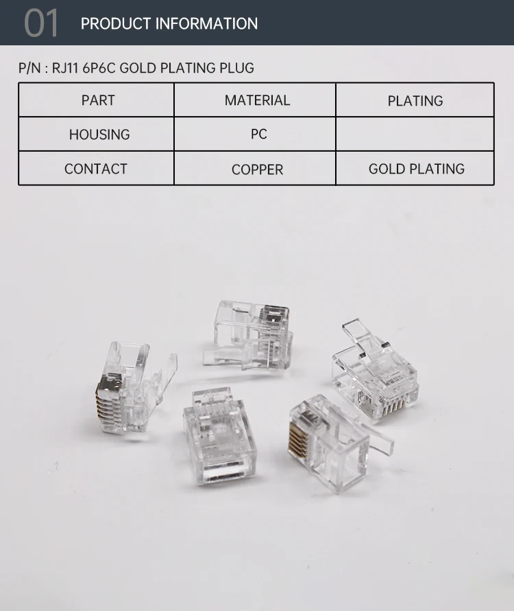 RJ11 Male Connectors 6P4C 6P6C for Telephone Cable Ethernet UTP Plug Rj45 Female Connectors Chinese Professional Factory