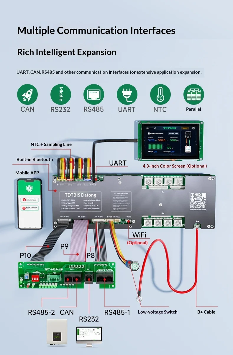 16S 48V 100A 150A 200A Smart BMS with Bluetooth RS485 CAN WiFi for LiFePO4 / Sodium Ion Battery Home Energy Storage System