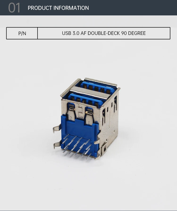 Good Quality PCB USB a Male Connectors 3.0 Type-A Dual Port Female Jack 90 Degree USB a Type Female Sockets for Computer
