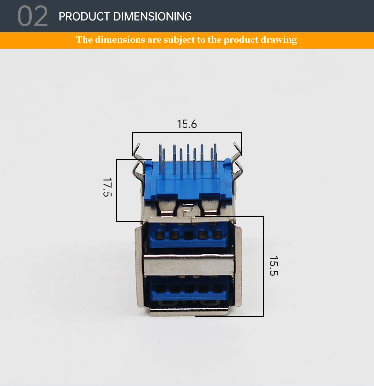Good Quality PCB USB a Male Connectors 3.0 Type-A Dual Port Female Jack 90 Degree USB a Type Female Sockets for Computer