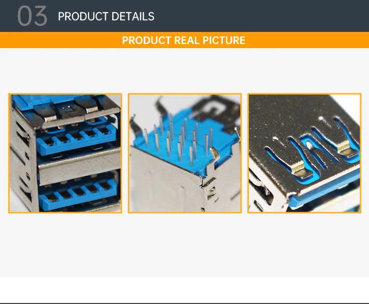 Good Quality PCB USB a Male Connectors 3.0 Type-A Dual Port Female Jack 90 Degree USB a Type Female Sockets for Computer