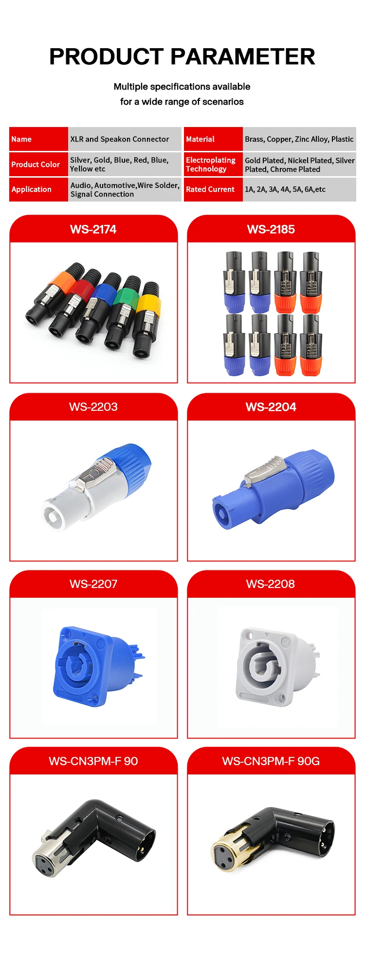 DXZP Factory Custom Blue XLR Series Waterproof WAC3FCA SAC3FCA WAC3MPA Plastic Power Cables Connectors AC Power Con Connectors