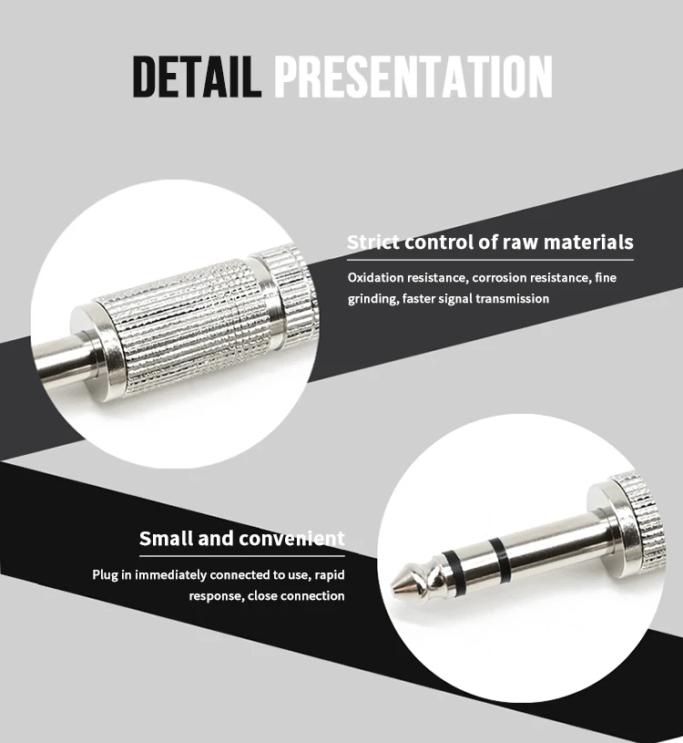Professional Grade Musical Instruments Accessories TRS TS 1/4 Inch 6.5mm Stereo Jack 6.5mm Male Plug 6.3mm 6.35mm Connectors