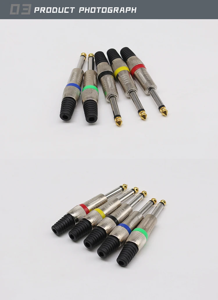 Factory Hot Sale Nickel-Plated Knurled Headset 6.35mm Small Two-Core Plugs 6.3mm Mono Audio Cable Connectors for Amplifier Cable