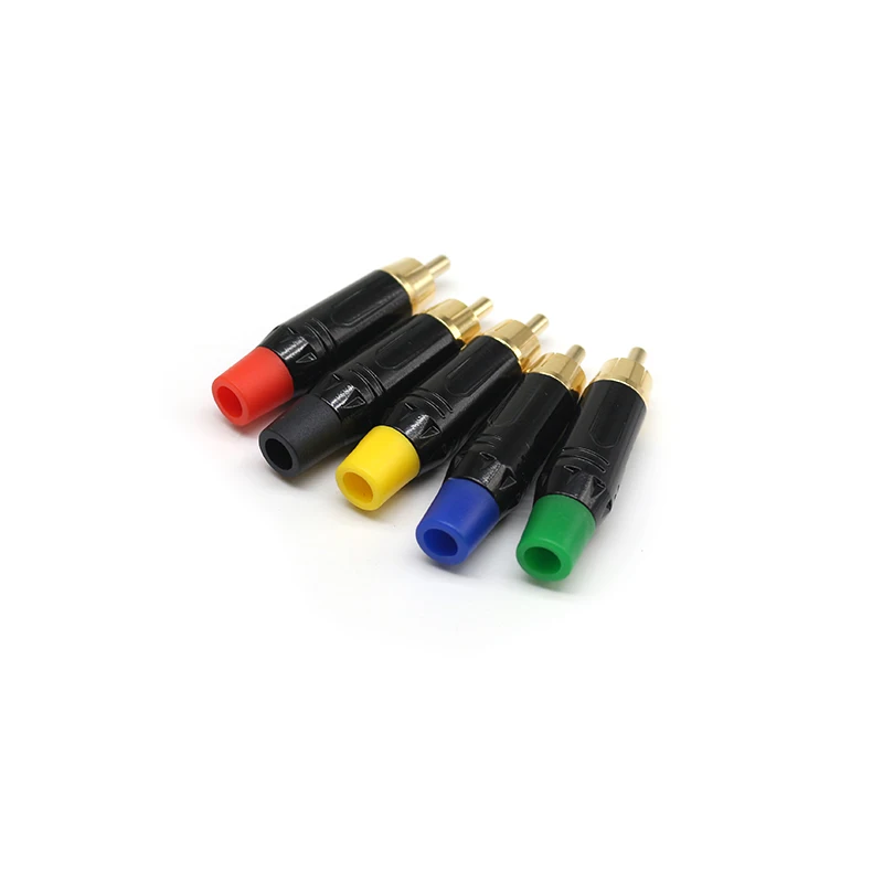 Factory Sale Audio Video Plugs Male Connectors Golden Head Black Electrophoretic Coating RCA Plugs Gold-Plated for RCA 6mm Cable