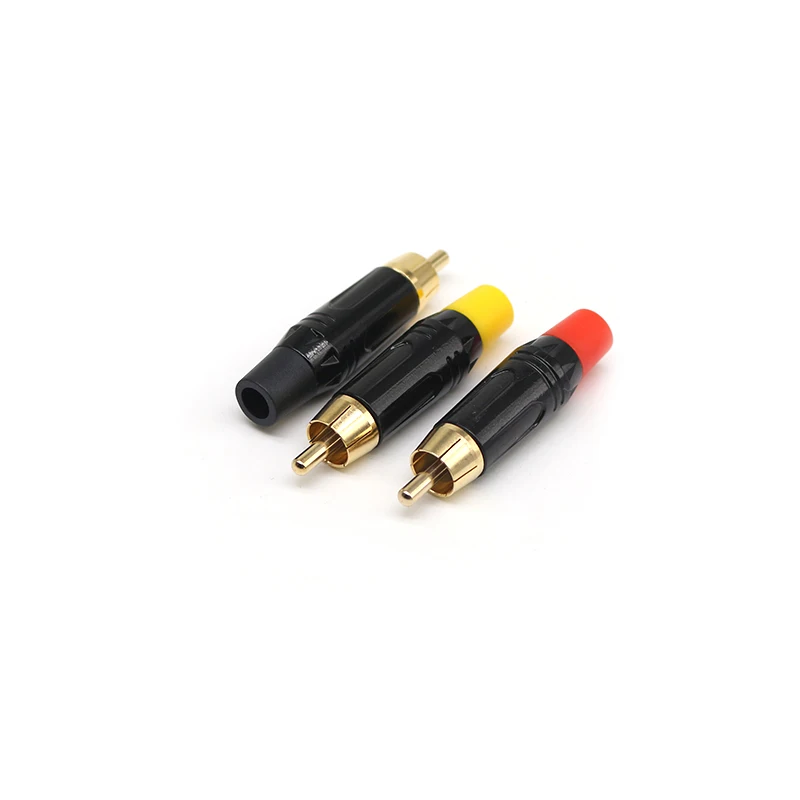 Factory Sale Audio Video Plugs Male Connectors Golden Head Black Electrophoretic Coating RCA Plugs Gold-Plated for RCA 6mm Cable