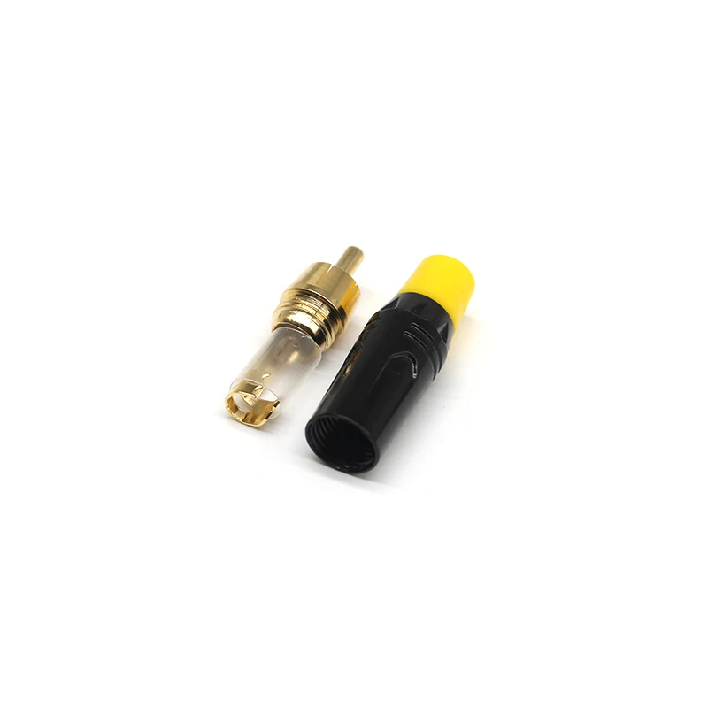 Factory Sale Audio Video Plugs Male Connectors Golden Head Black Electrophoretic Coating RCA Plugs Gold-Plated for RCA 6mm Cable
