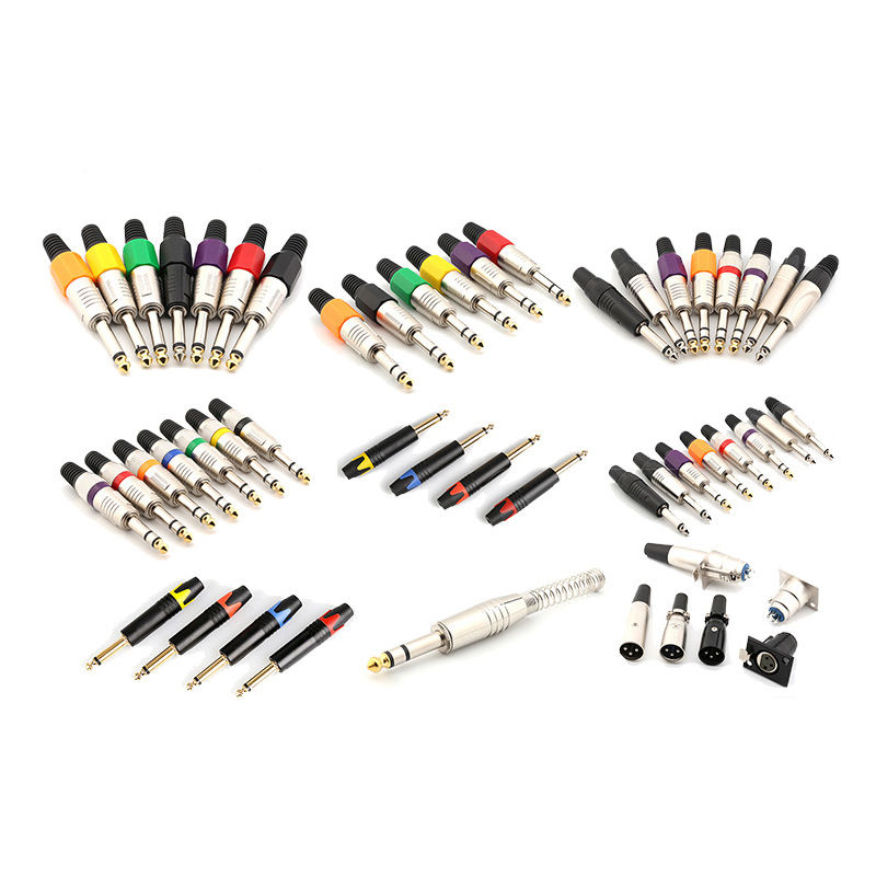 Factory Sale Audio Video Plugs Male Connectors Golden Head Black Electrophoretic Coating RCA Plugs Gold-Plated for RCA 6mm Cable