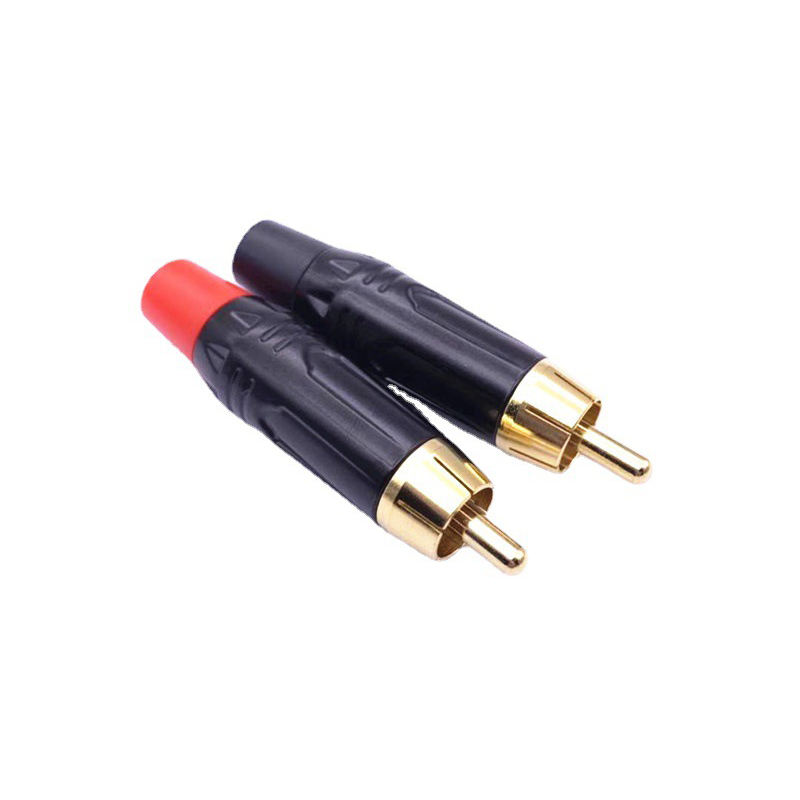 Factory Sale Audio Video Plugs Male Connectors Golden Head Black Electrophoretic Coating RCA Plugs Gold-Plated for RCA 6mm Cable