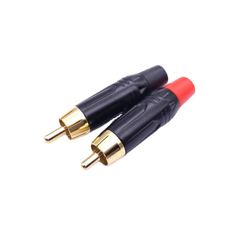 Factory Sale Audio Video Plugs Male Connectors Golden Head Black Electrophoretic Coating RCA Plugs Gold-Plated for RCA 6mm Cable