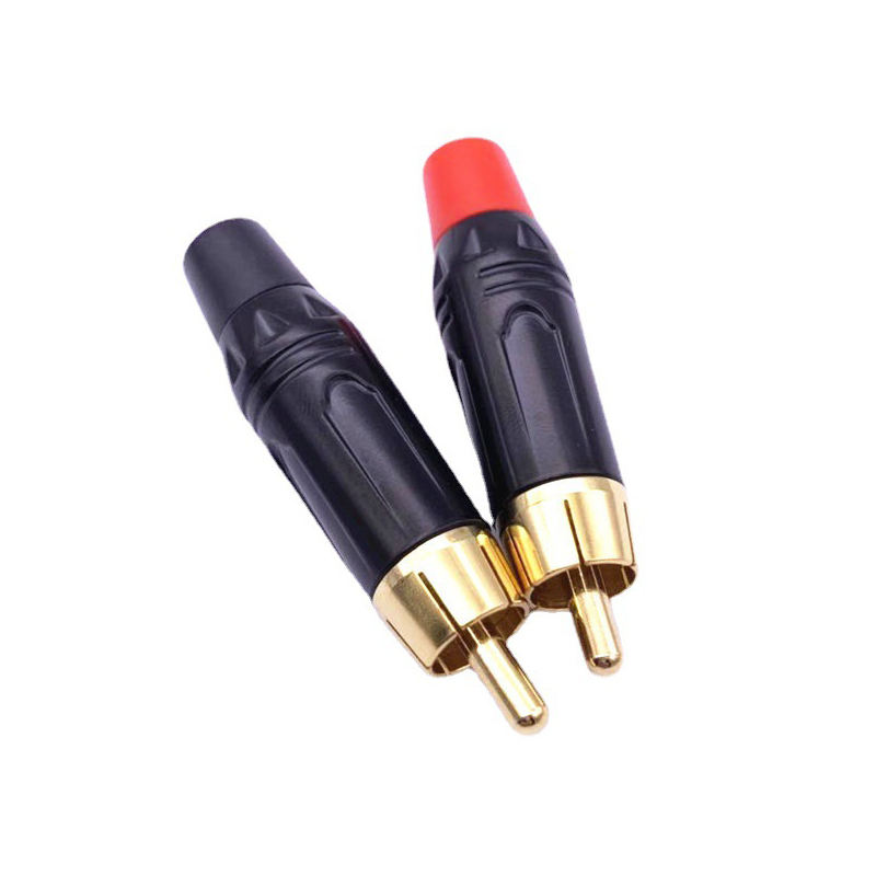 Factory Sale Audio Video Plugs Male Connectors Golden Head Black Electrophoretic Coating RCA Plugs Gold-Plated for RCA 6mm Cable