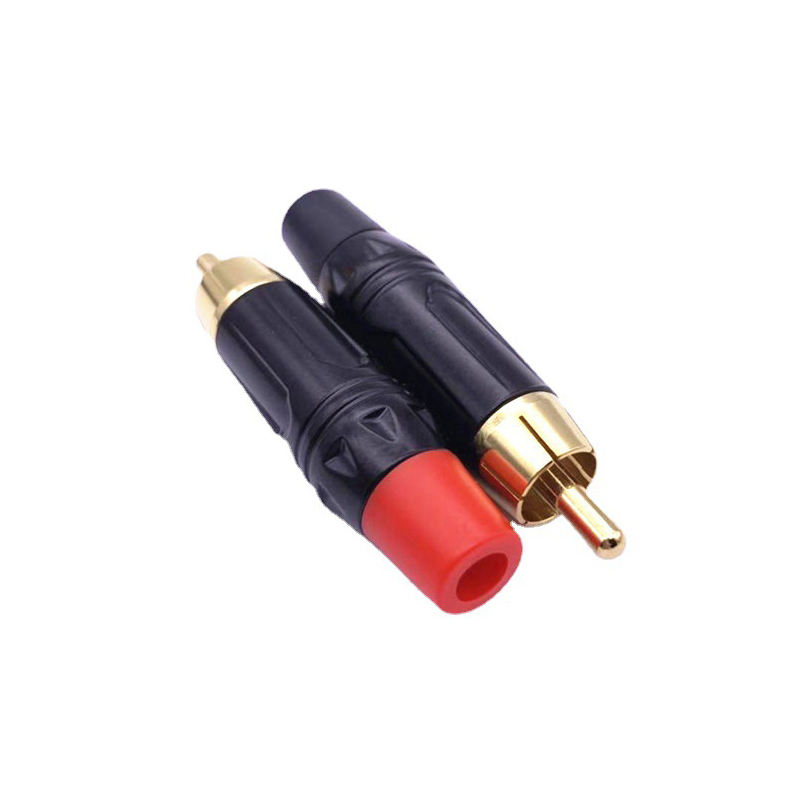 Factory Sale Audio Video Plugs Male Connectors Golden Head Black Electrophoretic Coating RCA Plugs Gold-Plated for RCA 6mm Cable