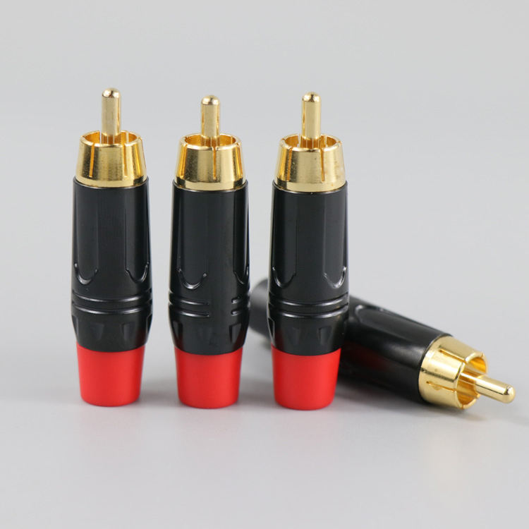Factory Sale Audio Video Plugs Male Connectors Golden Head Black Electrophoretic Coating RCA Plugs Gold-Plated for RCA 6mm Cable