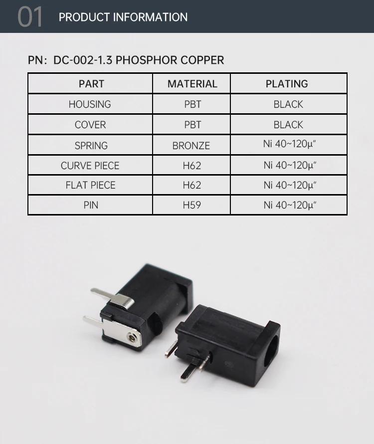 DC Sockets Interface Female 1.3mm Round Hole DC-002-1.3 Charging DC Power Jack POWER JACK MINI HI-TEMP 1.3 MM D KLDX-0201-BHT-1