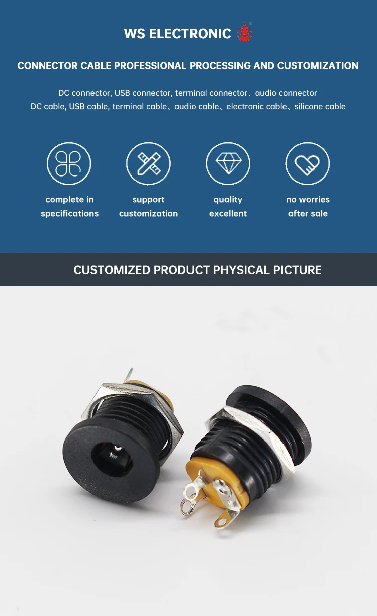 DC022 5521 5525 DC Power Socket With Threaded Screws Audio Socket SMT 5.5*2.1/2.5 mm Charging Supply Dc Power Female Connector