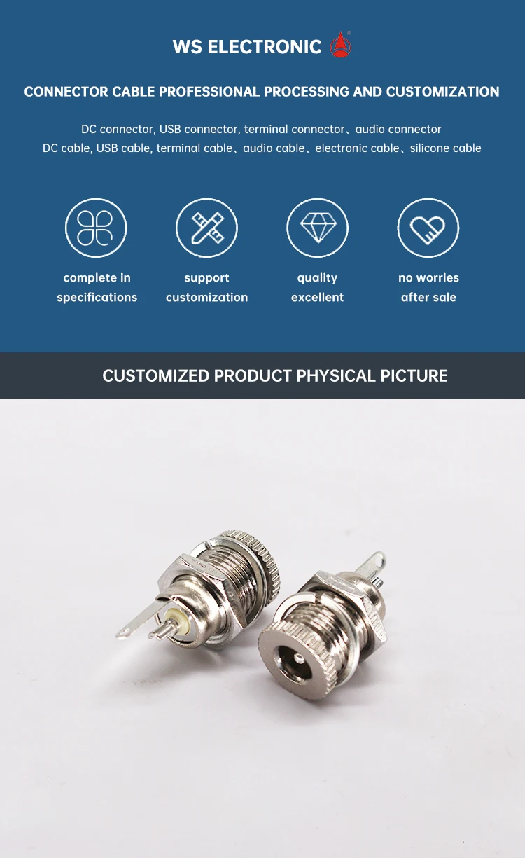 5.5mm*2.1mm DC Power Jack Socket Female Panel Mount Connector DC-099 5.5*2.1 5.5*2.5 Dc099 Power Adapter Female Connector