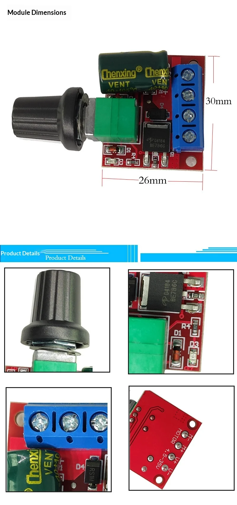 PWM DC Motor Speed Controller 3V 12V 24V 35V 5A Adjustable Voltage Regulator Switch Module with LED Dimmer Function PCBA Board