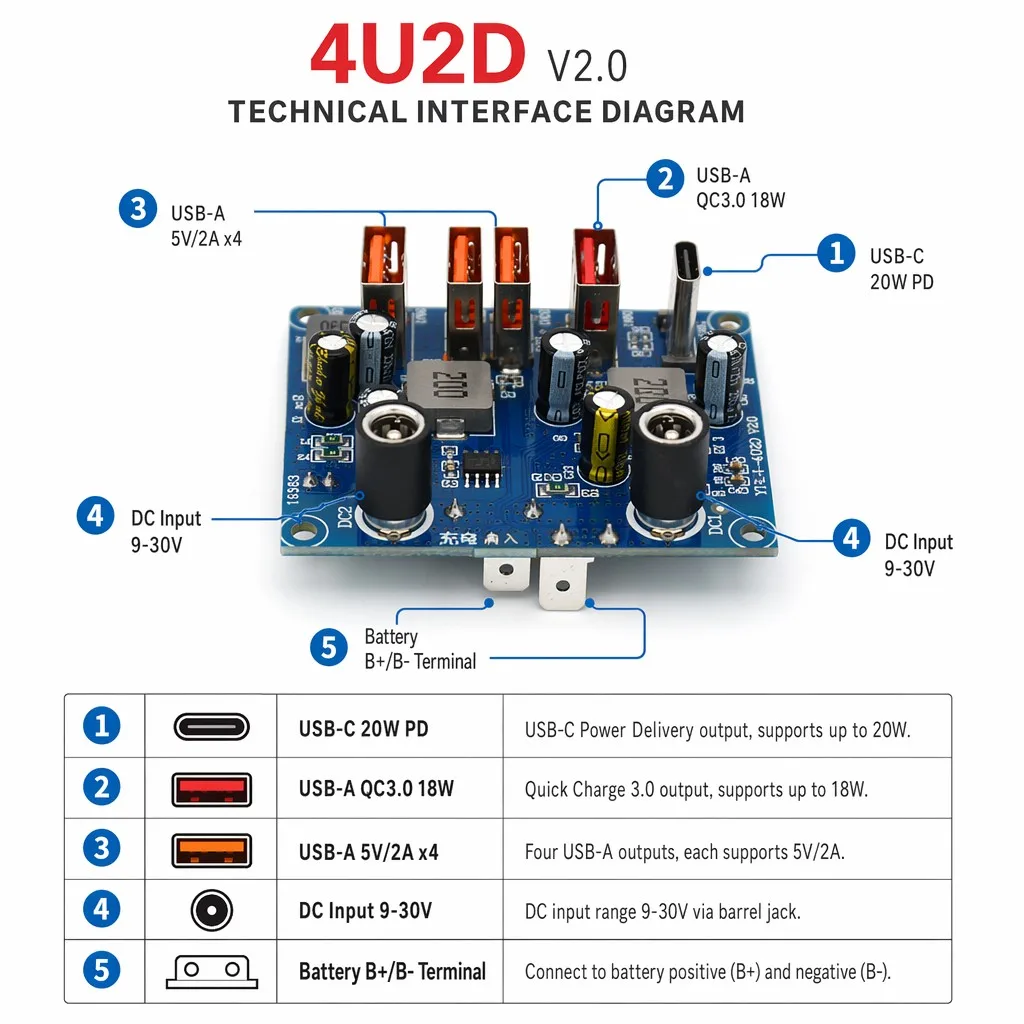 4-Port USB Type-C Fast Charging PCBA Board QC PD 20W Power Bank Charger Module Circuit PCB FR-4 for Outdoor Energy Storage DIY