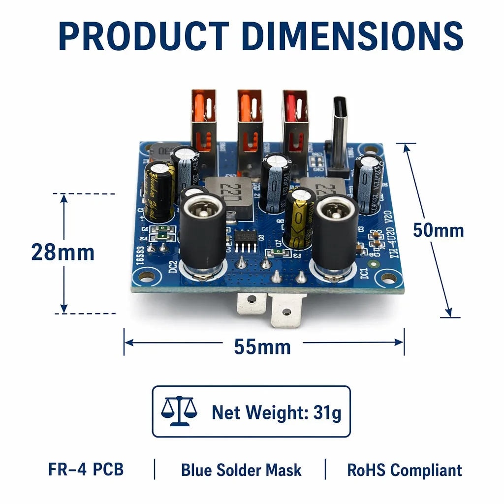 4-Port USB Type-C Fast Charging PCBA Board QC PD 20W Power Bank Charger Module Circuit PCB FR-4 for Outdoor Energy Storage DIY