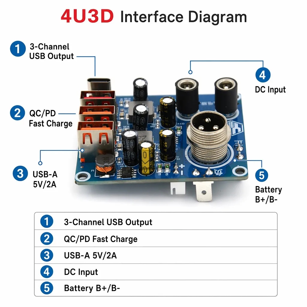 4-Port USB 3-Channel Fast Charging PCBA Board QC PD Power Bank Module Circuit PCB FR-4 for Outdoor Energy Storage Inverter DIY