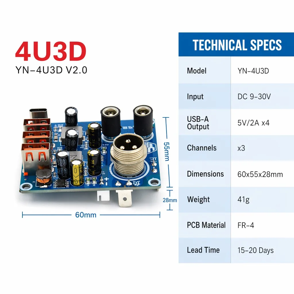 4-Port USB 3-Channel Fast Charging PCBA Board QC PD Power Bank Module Circuit PCB FR-4 for Outdoor Energy Storage Inverter DIY