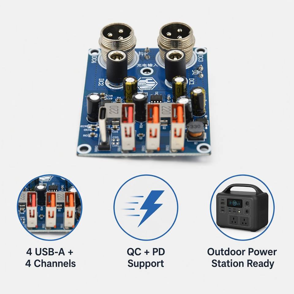 4-Port USB 4-Channel Fast Charging PCBA Board QC PD Power Bank Module Circuit PCB FR-4 for Outdoor Power Station Inverter DIY