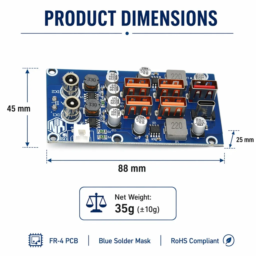6-Port USB Fast Charging PCBA Board QC3.0 18W PD 20W Power Bank Module Circuit PCB FR-4 DC 9-30V for Outdoor Energy Storage